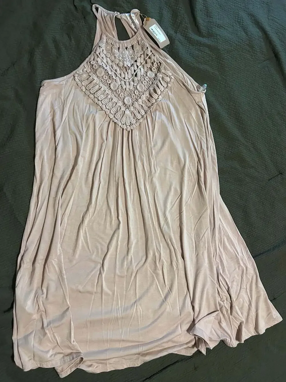 NWT Boutique Boho Mini Dress in Taupe (MSRP $58)